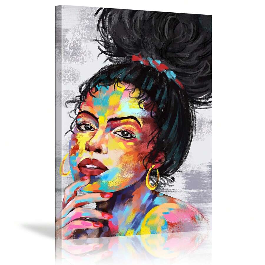1pcs Framed African American Woman Canvas Wall Art Painting Print Poster Suitable For Modern Living Room Bathroom Bedroom Hotel Apartment Villa Gallery Ladies Room Homestay Kitchen Dining Room Entrance Porch Classroom Office Fashion Decoration Ready To Hang - Multicolor - View 1