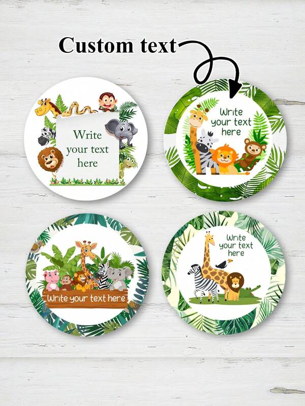 Pegatinas personalizadas con diseños de bosque y jungla. Agrega tu nombre. Decoraciones para fiestas de cumpleaños, embalaje y etiquetas de sellado