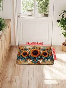 1pc Bohemian Sunflower Bathroom Decor Mat, Geometric Rhombus Flannel Kitchen Carpet, Absorbent, Quick Dry And Anti-Slip, Suitable For Bathroom, Kitchen, Living Room, Home Decor