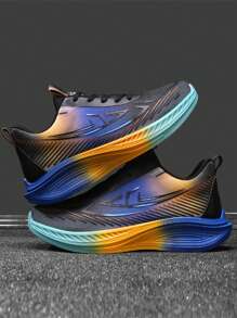 Men's Casual Sports Shoes 2025 Spring New Thick Sole Increased Height Non-Slip Wear-Resistant Low-Top Round Toe Lace-Up Soft Bottom Soft Face Lightweight Comfortable Men's Running Shoes, All Season Breathable Mesh Thick Sole Shock Absorbing Gradient Color Drag Flower Fashionable And Men's Sports Shoes, Outdoor Sports Professional Marathon Track And Field Men's Shoes