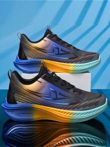 Men's Casual Sports Shoes 2025 Spring New Thick Sole Increased Height Non-Slip Wear-Resistant Low-Top Round Toe Lace-Up Soft Bottom Soft Face Lightweight Comfortable Men's Running Shoes, All Season Breathable Mesh Thick Sole Shock Absorbing Gradient Color Drag Flower Fashionable And Men's Sports Shoes, Outdoor Sports Professional Marathon Track And Field Men's Shoes