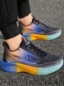 Men's Casual Sports Shoes 2025 Spring New Thick Sole Increased Height Non-Slip Wear-Resistant Low-Top Round Toe Lace-Up Soft Bottom Soft Face Lightweight Comfortable Men's Running Shoes, All Season Breathable Mesh Thick Sole Shock Absorbing Gradient Color Drag Flower Fashionable And Men's Sports Shoes, Outdoor Sports Professional Marathon Track And Field Men's Shoes