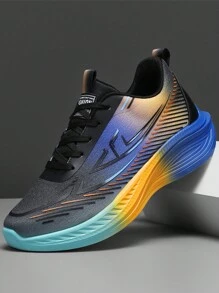 Men's Casual Sports Shoes 2025 Spring New Thick Sole Increased Height Non-Slip Wear-Resistant Low-Top Round Toe Lace-Up Soft Bottom Soft Face Lightweight Comfortable Men's Running Shoes, All Season Breathable Mesh Thick Sole Shock Absorbing Gradient Color Drag Flower Fashionable And Men's Sports Shoes, Outdoor Sports Professional Marathon Track And Field Men's Shoes