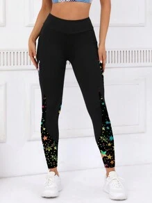 Women'S Contrast Color Print Pocket Design Casual Fitness Leggings Tights Spring - Mixed color - View 2