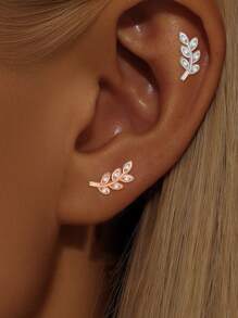 S925 纯银四叶草耳钉，简约设计，适合女性 - 耳環 - 查看 6