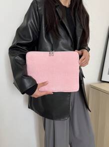 Minimalist Solid Color Luxury Multi-Size Notebook Tablet Laptop Sleeve Bag - Pink - View 1