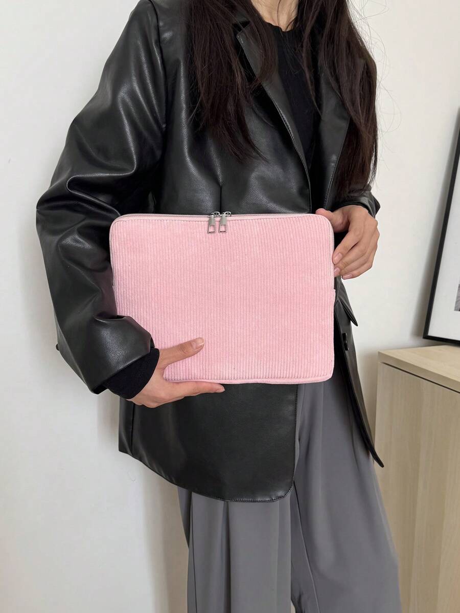 Minimalist Solid Color Luxury Multi-Size Notebook Tablet Laptop Sleeve Bag - Pink - View 1