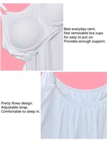 Built In Bra Padded Women Camisole Cami Vest Plus Size 2 In 1 Push Up Tank Tops Summer Beach Flowy Swing Casual Loose Fit Blouse Top Shelf Bra Spaghetti Strap S To 4XL - 白色 - 查看 5