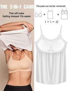 Built In Bra Padded Women Camisole Cami Vest Plus Size 2 In 1 Push Up Tank Tops Summer Beach Flowy Swing Casual Loose Fit Blouse Top Shelf Bra Spaghetti Strap S To 4XL - 白色 - 查看 2