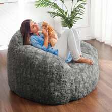 Bean Bag Chair,37" Faux Fur Bean Bag Sofa With Armrest,High-Density Foam Beanbag Chair,Lazy Sofa Bean Bag Couch,Floor Sofa For Apartment Dorm Office Home Gaming Reading Relaxing - Black - View 7