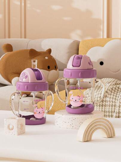 1 pieza Taza para niños con bola de peso de 180ml/220ml, taza de entrenamiento para bebés linda, a prueba de fugas y antideslizante, transparente y duradera con asa cómoda, conveniente para llevar, adecuada para la escuela, el jardín de infantes, el hogar y el uso al aire libre