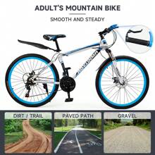 Areyourshop 26" Mountain Bike For Men/Women, 24 Speed Twist Shifting, Front Or Dual Suspension, Comfort Saddle Red/White/Blue/Green - Blue - View 7