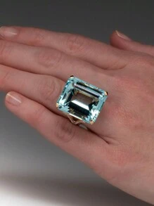 1 件时尚新款浅蓝色方形超大方晶锆石戒指，适合男女的订婚配饰，送给家人/朋友/爱人的礼物 - 淺藍色 - 查看 4