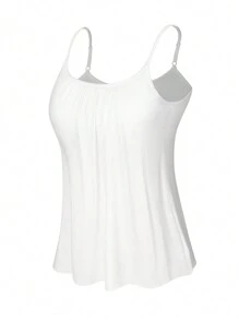 Built In Bra Padded Women Camisole Cami Vest Plus Size 2 In 1 Push Up Tank Tops Summer Beach Flowy Swing Casual Loose Fit Blouse Top Shelf Bra Spaghetti Strap S To 4XL - 白色 - 查看 9