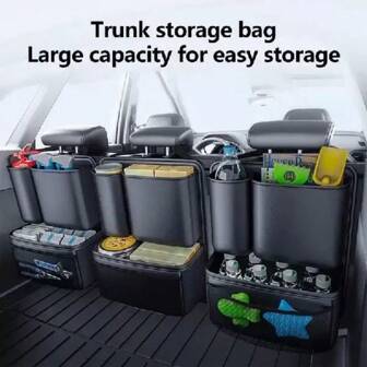 1pc Genuine Leather Car Trunk Organizer Storage Bag, High Capacity Backseat Hanging Holder, All Season Universal