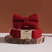 可定制毛绒狗项圈，带蝴蝶结、个性化姓名和联系信息 - 金属扣，柔软无害，可爱时尚宠物项圈适合小型、中型、大型犬 - 項圈和蝴蝶結 - 查看 6