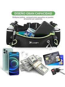 Cangurera Deportiva, Cangureras para Correr con 2 Botellas de Agua, Riñonera impermeable reflectante con Cinturón Regulable, Ideal para Caminar, Ciclismo, Correr, Deportes al Aire Libre - Verde - Ver 3