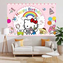 Sanrio 1 pezzo Striscione per festa di compleanno di Hello Kitty di Sanrio - Sfondo di compleanno felice con gatto kawaii carino, decorazioni per feste, telo da parete per sala delle feste, accessori studio, 210 x 150 cm / 150 x 100 cm / 100 x 75 cm