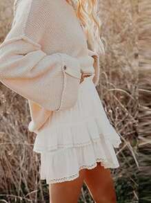 Women's Summer Skorts Casual Layered Ruffles Solid High Waist Mini Skirts With Shorts - 白色 - 查看 4