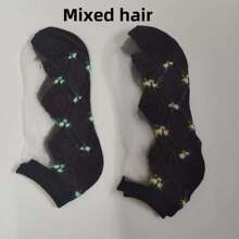 6 双女士玻璃丝水晶袜，透明网眼浅口船袜，时尚透气，适合夏季 - 彩色 - 查看 7