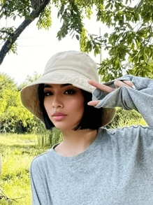 1 件女士优雅宽边渔夫帽，休闲纯色防晒帽，适合春夏季，透气舒适，适合户外和运动装 - 彩色 - 查看 5