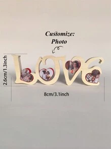 定制个性化 4 张情侣照片 LOVEM 木制心形装饰，家居装饰，情人节的完美礼物，定制周年纪念日，结婚礼物，手工情侣艺术品，独特的纪念品，情侣礼物 - 原木色 - 查看 14