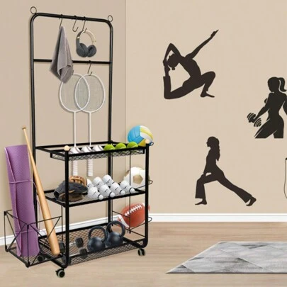 Support d'haltères pour le stockage de salle de sport à domicile, support d'haltères pour tapis de yoga, kettlebells, rouleau en mousse, équipement de fitness, stockage d'équipement de gymnastique à domicile, supports de rangement pour tapis de yoga avec roues et