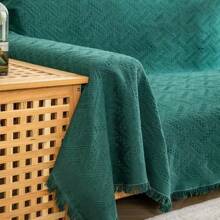 Loveseat Cover Sheet Blanket, Cotton Woven Reversible Anti Slip Cushion Covers 2 Seater Couches With Armrest, Living Room Furniture Decor Slipcovers Protector Pets - 墨綠色 - 查看 6