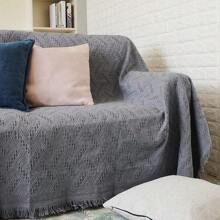 Loveseat Cover Sheet Blanket, Cotton Woven Reversible Anti Slip Cushion Covers 2 Seater Couches With Armrest, Living Room Furniture Decor Slipcovers Protector Pets - 深灰色 - 查看 5
