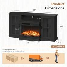 Fireplace TV Stand For TVs Up To 65" 3-Sided Glass Modern Media Entertainment Center With Cabniet Storage Adjustable Flame Color - 黑色 - 查看 3
