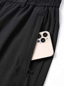 Men's Summer Quick-Dry Elastic Athletic 7-Inch Shorts With Zipper Pockets - Black - View 10