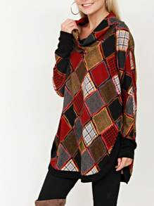 Boho Retro 70's 90's Vintage Black Black Olive Mocha Pink Mint Knit Brushed Ruffle Tiered Color Block Stripe Tunic Dress - 紅B - 查看 6