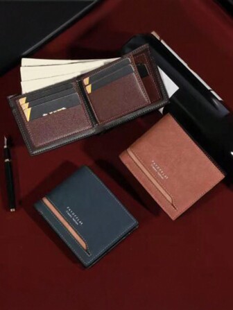 1 件男士短款时尚休闲拼布钱包，多功能商务短款钱包，休闲便携式零钱包，大容量卡包，男士理想礼物