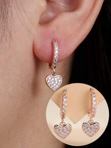 1 对女士优雅锆石心形耳钉 - 金黃色 - 查看 2