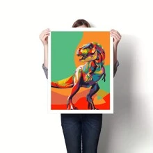 Diy Acrylic Paint By Digital Oil Painting Kit Adult - Frameless 16x 20(Inch) Color Dinosaur Design, Crease-Free Roll Color Printed Canvas, Finished Paint With Paint Brush, Perfect For Beginners, Perfect For Home Decor And Unique Gifts