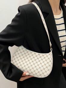 Bolsa de ombro com zíper geométrico em relevo de cor sólida, bolsa casual à prova d'água para mulheres, adequada para escritório, trabalho, negócios, deslocamento - Branco - Ver 9
