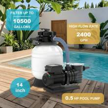 Studyset 14" Sand Filter Pump For Above Ground Pools – 3500GPH 1/2 H-P Pump With 6-Way Multi-Port Valve, High-Flow Sand Filter Stand For Commercial Use - 14 Inch- 1/2 Hp - 查看 3