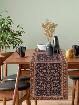 1 件波西米亚风格桌旗，几何黑红桌布装饰布，适合家庭、节日、派对、婚礼