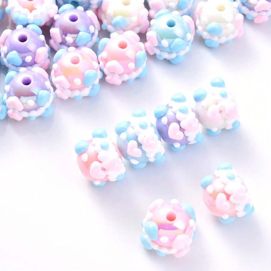 10 hạt cườm hình bánh donut vẽ tay màu Macaron, phụ kiện trang sức móc khóa/dây đeo điện thoại di động tự làm - Nhiều màu - Xem 1