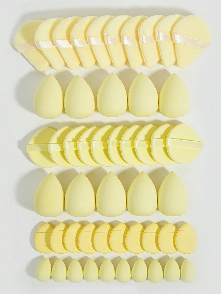 5/10/20/30/40/50/60/80/100PCS Makeup Tools Set Including:10PCS Makeup Sponges For Liquid Makeup+10PCS Mini Makeup Sponges For Liquid Makeup+10PCS Triangle Powder Puffs For Loose Powder And Makeup Setting+10PCS Air Cushion Powder Puffs For Facial Makeup+10PCS Mini Air Cushion Powder Puffs For Facial Concealer Makeup - Màu vàng - Xem 1