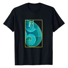 Funny Abstract Cat Sitting In Fibonacci Golden Spiral T-Shirt Men's Cotton Short Sleeve T-Shirt, Perfect For Summer Adventures, 100% Soft Fabric, Ideal For Sports, Work, And Relaxation 