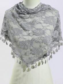 1pc Women Flower Jacquard Lace Fringe Triangle Scarf/Bandana, Suitable For Casual Wear, Outdoor, Home, Gift - Flowers - View 6