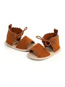 婴儿男童女童夏季凉鞋派对婚纱平底鞋新生儿婴儿鞋初学步鞋学步鞋0-18个月 - 棕色 - 查看 6