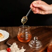 1 pièce Pot de miel/confiture en verre de style nordique de haute qualité, étanche et sans fuite, 300ml/450ml avec tige de mélange, convient pour la cuisine à la maison, le pique-nique en extérieur, le récipient de stockage