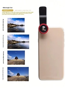 1 Stück 3-in-1 tragbares Handy-Kamera-Linsensatz mit Fisheye- und Weitwinkel-Objektiv, Clip-on für Handy (zufällige Farbe)