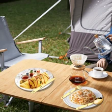 3 合 1 不锈钢露营餐具套装：刀、叉、勺（含灰色网袋）、便携式户外餐具，适合旅行和露营、情人节礼物 - 彩色 - 查看 11