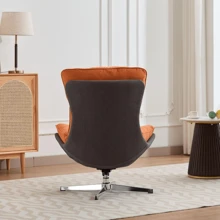 Linen Swivel Lounge Chairs Set Of 2, Upholstered High Back Accent Chairs With Metal Base Comfy Recliner Chair Modern Single Sofa Chair For Living Room Office, Orange - Orange - View 8