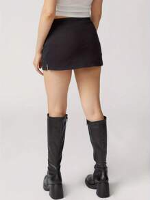 Women's Summer Bodycon Skirt Solid Color High Waist Split Hem Mini Skirt Streetwear - màu đen - Xem 6