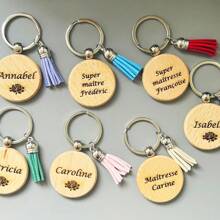 Personalized Wooden Tassel Keychain With Pompom, Custom Engraved Key Ring, Ideal Gift For Baptism, Birthday, Wedding & Bachelorette Party - Multicolor - View 5