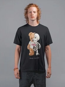 Camiseta Oversized Algodão Masculino Confortável Estampada Teddy2